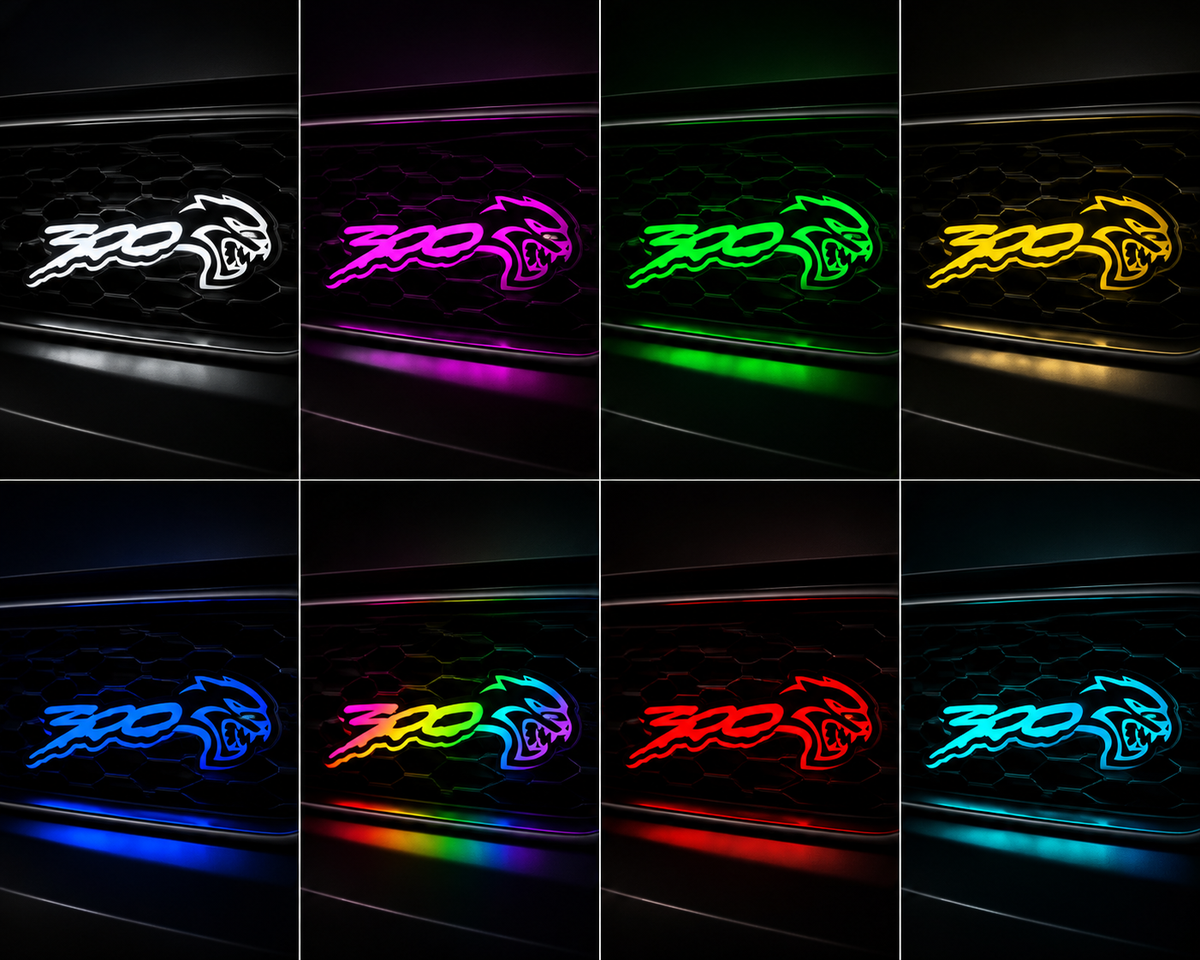 RGB Chrysler 300 Hellcat Emblem LED Badge — Bluetooth Color-Chasing Light