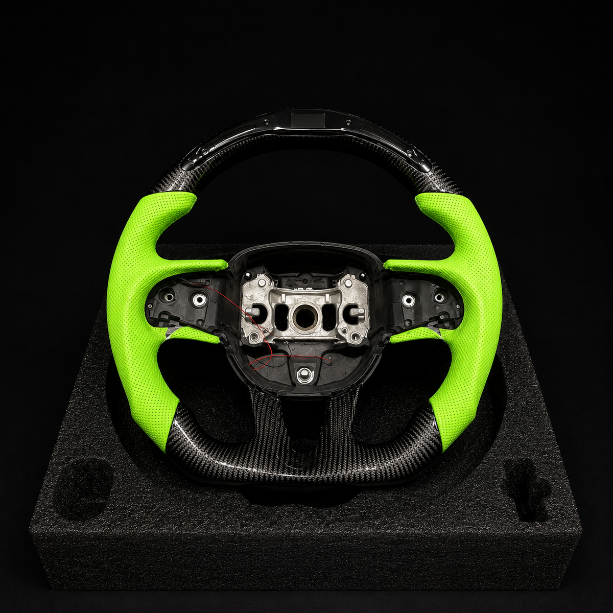 Custom Lime Green Carbon Fiber Steering Wheel for Mopar