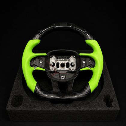 Custom Lime Green Carbon Fiber Steering Wheel for Mopar