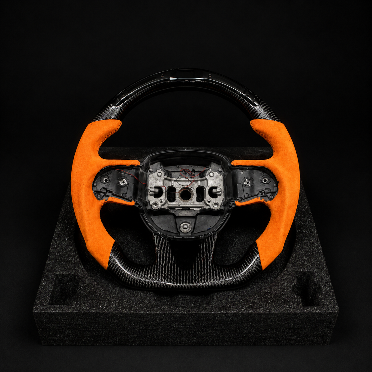 Custom Orange Carbon Fiber Steering Wheel for Mopar – LED Display
