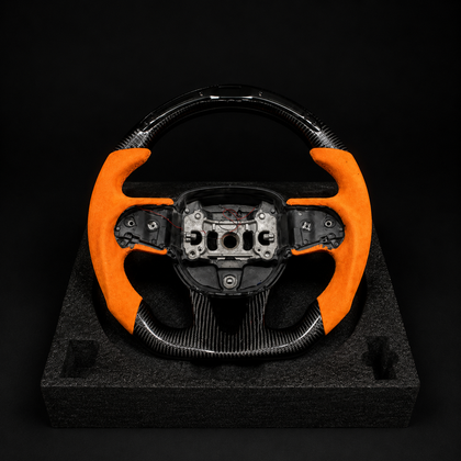 Custom Orange Carbon Fiber Steering Wheel for Mopar – LED Display