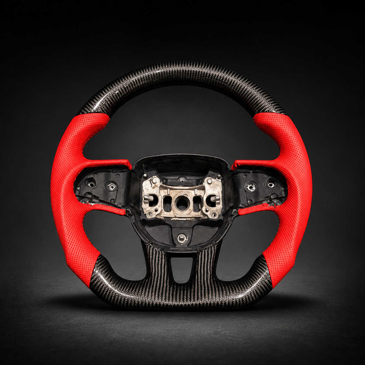 Custom Red Carbon Fiber Flat Bottom Steering Wheel for Mopar
