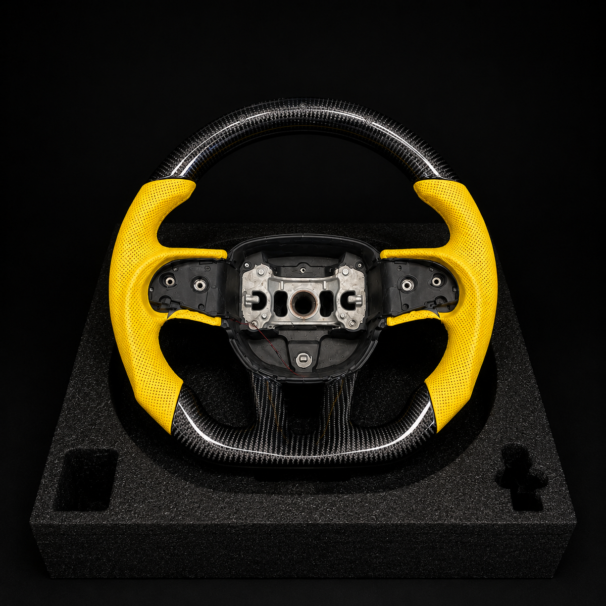 Custom Yellow Carbon Fiber Steering Wheel For Mopar