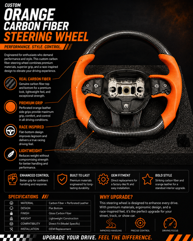 Custom Orange Carbon Fiber Steering Wheel for Mopar