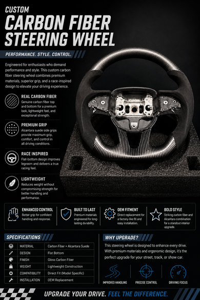 Custom Carbon Fiber & Alcantara Flat Bottom Steering Wheel for Mopar