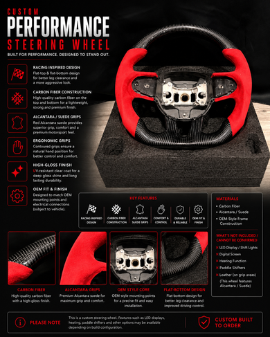 Custom Carbon Fiber & Red Alcantara Steering Wheel For Mopar